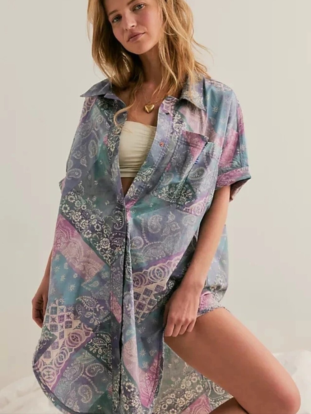 Free People Intimately Bedside Babe Button-Down Sleep Shirt